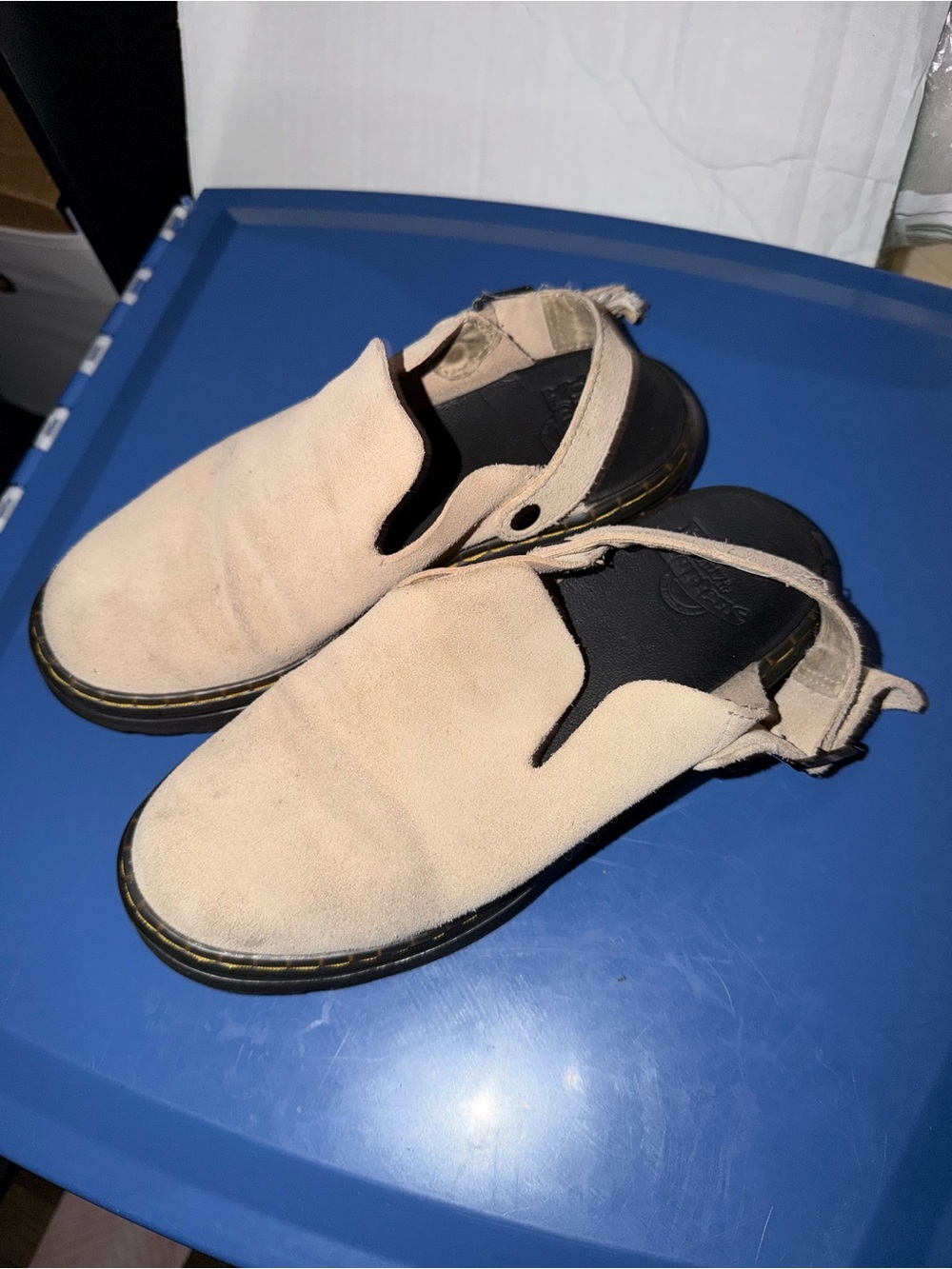 Dr. Martens Beige Suede Slip-On Mules with Back Strap